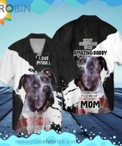 4th Of July Independence Day Love Pitbull Happy Father?s Day Short Sleeve Button Down Hawaiian Shirt
