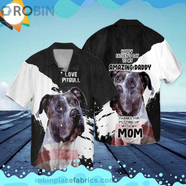 4th Of July Independence Day Love Pitbull Happy Father?s Day Short Sleeve Button Down Hawaiian Shirt