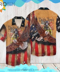 4th Of July Independence Day Memorial Day Firefighter We The People Short Sleeve Button Down Hawaiian Shirt