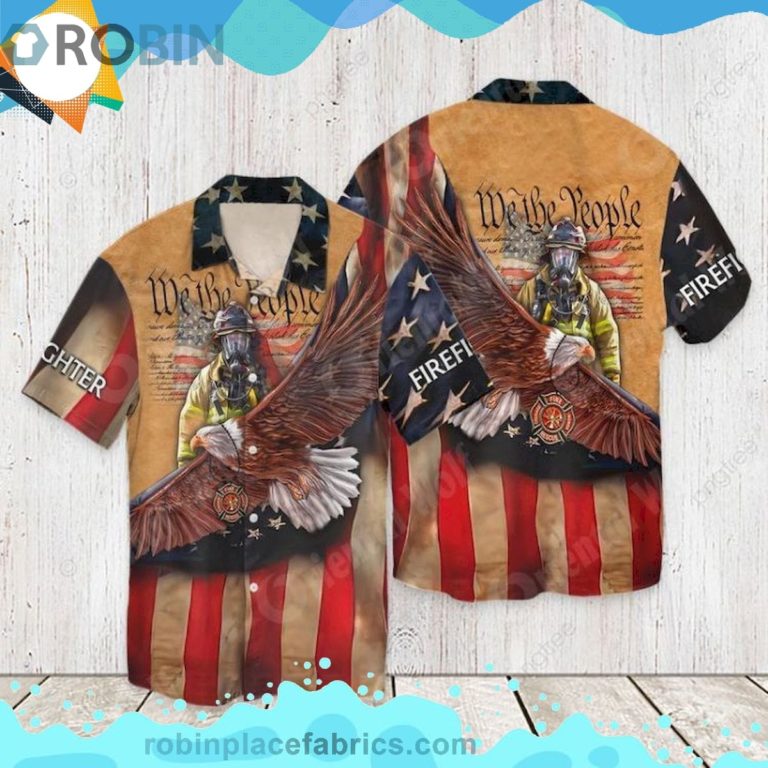 4th Of July Independence Day Memorial Day Firefighter We The People Short Sleeve Button Down Hawaiian Shirt