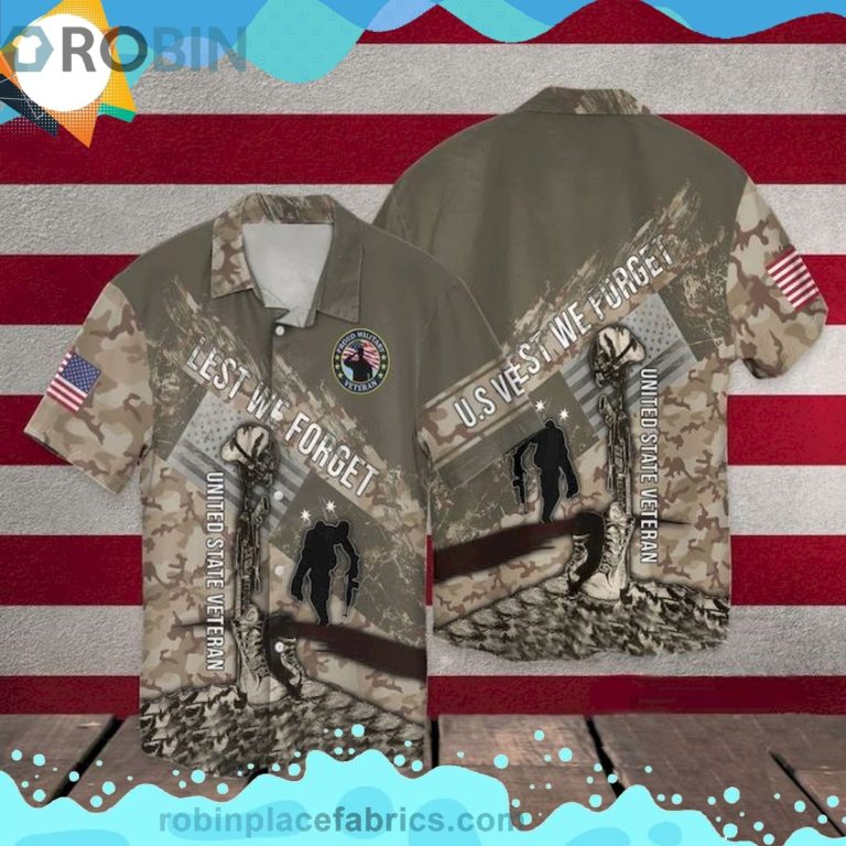 4th Of July Independence Day Memorial Day Lest We Forget United State Veteran Short Sleeve Button Down Hawaiian Shirt