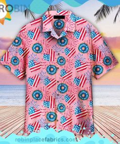 4th Of July Love American Donuts Short Sleeve Button Down Hawaiian Shirt 4th Of July Love American Donuts Short Sleeve Button Down Hawaiian Shirt