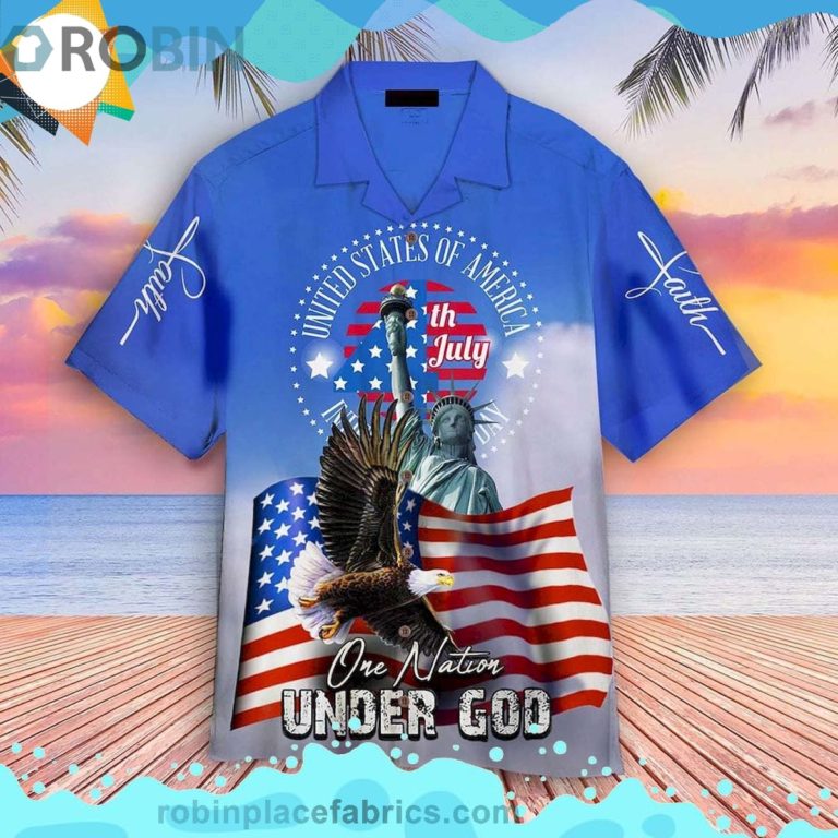 4th Of July One Nation Under God Independence Day Short Sleeve Button Down Hawaiian Shirt