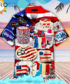 4th Of July Patriotic Cake Short Sleeve Button Down Hawaiian Shirt