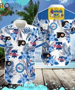 76ers Phillies Flyers Short Sleeve Button Down Hawaiian Shirt 76ers Phillies Flyers Short Sleeve Button Down Hawaiian Shirt
