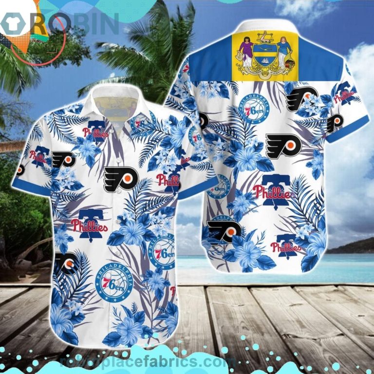 76ers Phillies Flyers Short Sleeve Button Down Hawaiian Shirt