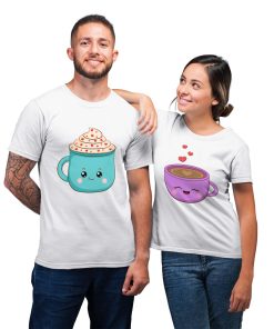 Cute Flat Couple Cup Illustration Couple T-Shirt