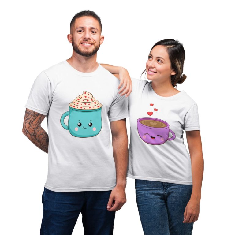 Cute Flat Couple Cup Illustration Couple T-Shirt