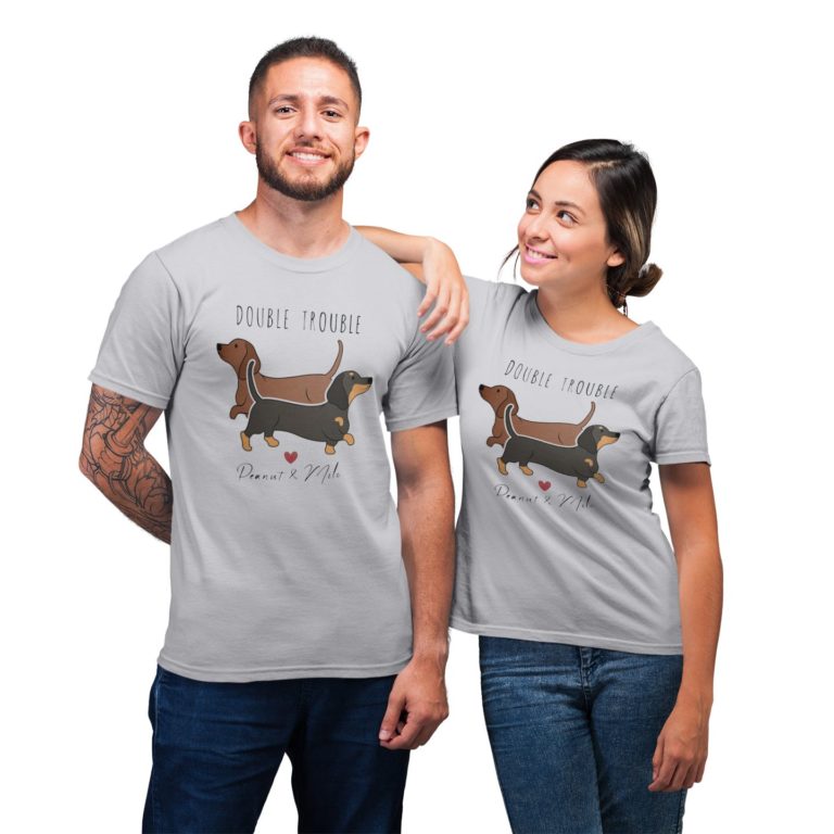 Double Trouble Funny Dachshund Couple Matching T-shirt