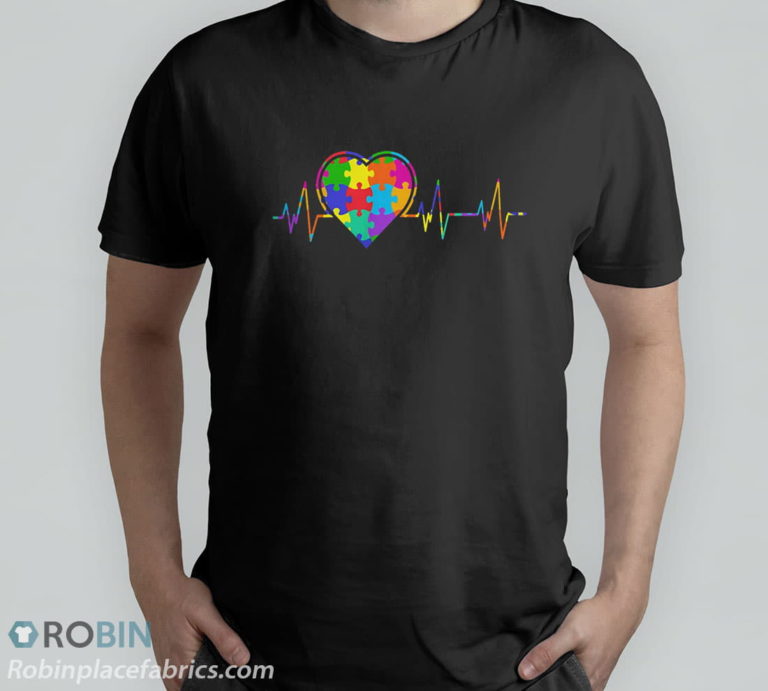 Autism Puzzle Piece Heartbeat Heart Awareness T-Shirt, Hoodie, Sweatshirt