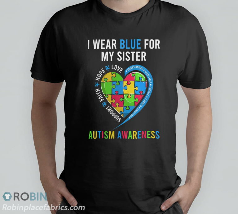 Autism Sister Siblings Shirts Autism Awareness Heart Puzzle T-Shirt, Hoodie, Sweatshirt
