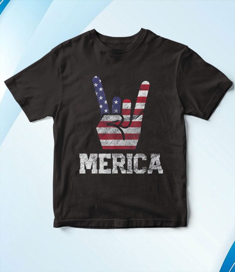Merica Rock Sign 4th of July Vintage American Flag T-Shirt, Hoodie, Sweatshirt