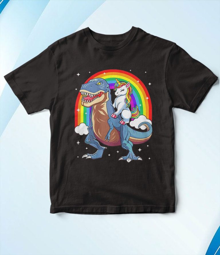 Unicorn Riding T rex Dinosaur Rainbow T-Shirt, Hoodie, Sweatshirt