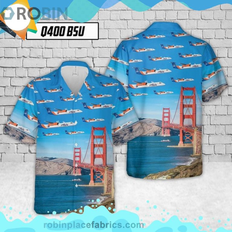 Alaska Airlines Q400 Bsu Short Sleeve Button Down Hawaiian Shirt