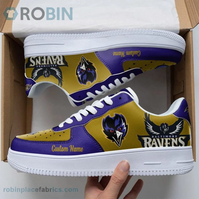 Baltimore Ravens Mascot Logo NFL Custom Name Air Force 1 AF1 Shoes