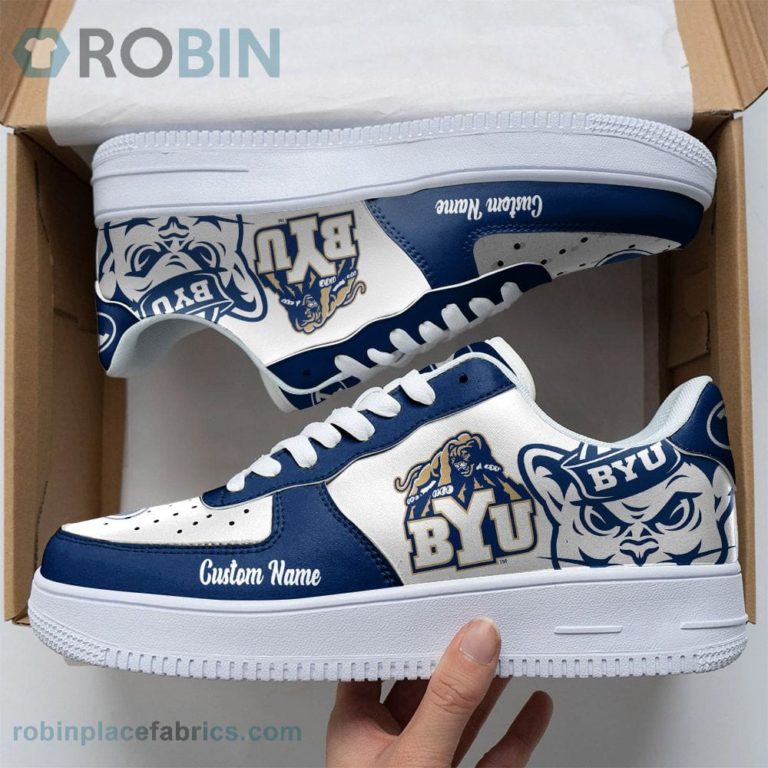 BYU Cougars Mascot Logo NCAA Custom Name Air Force 1 AF1 Shoes