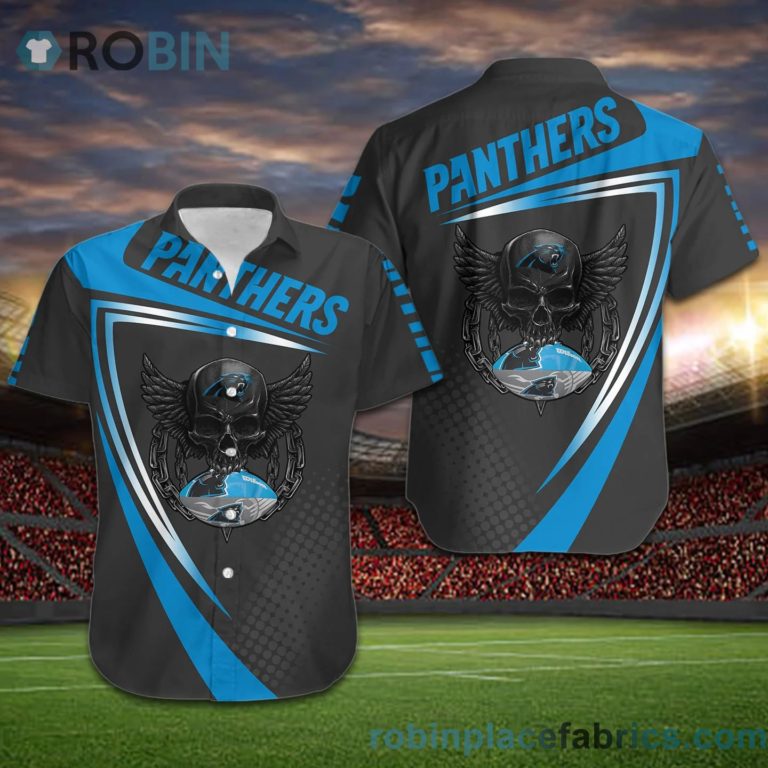 Carolina Panthers NFL Skull American Football Short Sleeve Button Down Hawaiian Shirt