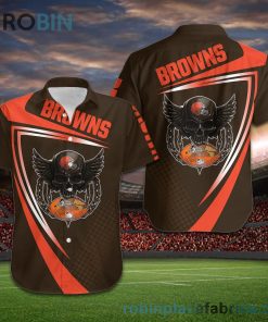 Cleveland Browns NFL Skull American Football Short Sleeve Button Down Hawaiian Shirt