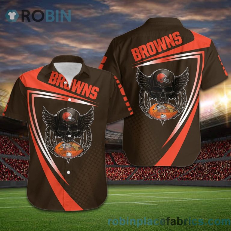 Cleveland Browns NFL Skull American Football Short Sleeve Button Down Hawaiian Shirt