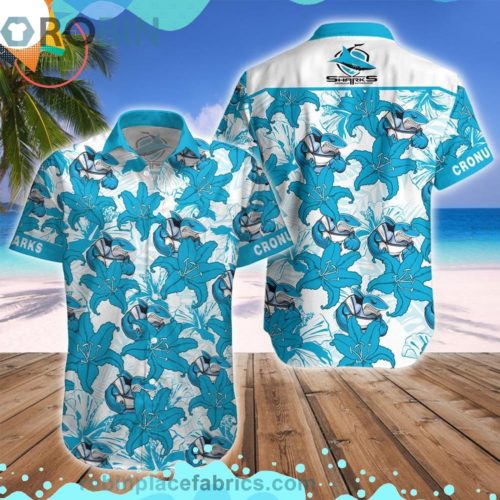 Cronulla Sharks Mascot Short Sleeve Button Down Hawaiian Shirt ...