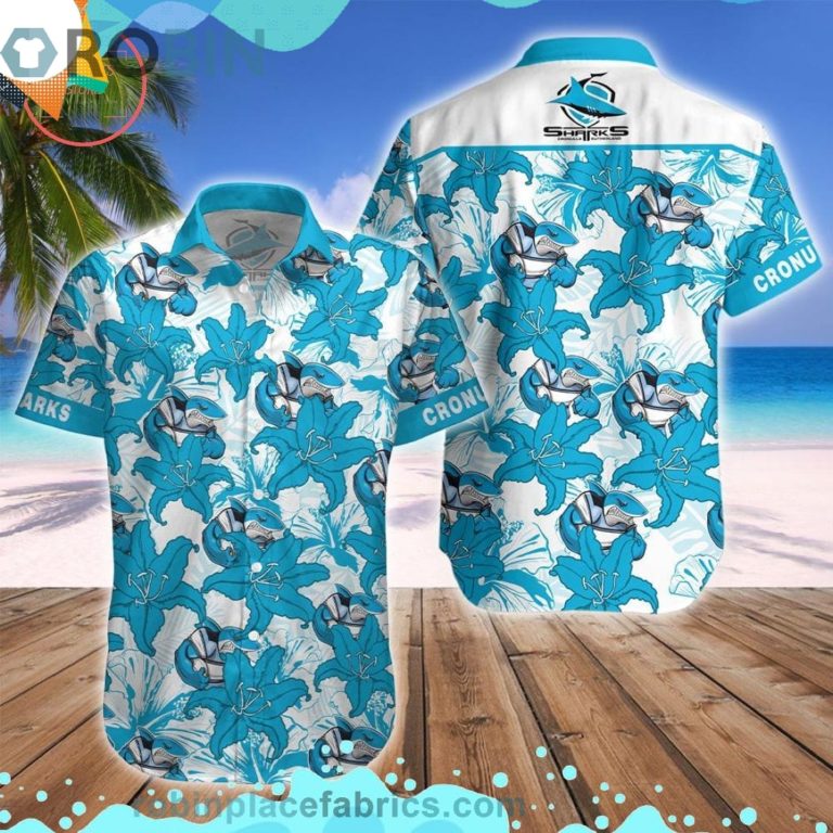 Cronulla Sharks Mascot Short Sleeve Button Down Hawaiian Shirt