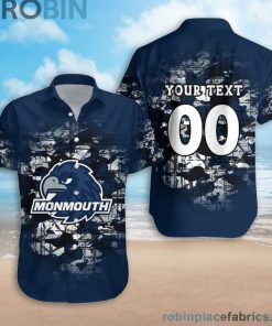 Custom Name & Number Monmouth Hawks Camouflage Vintage Casual Button Down Shirts