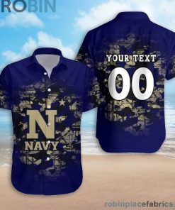 Custom Name & Number Navy Midshipmen Camouflage Vintage Casual Button Down Shirts