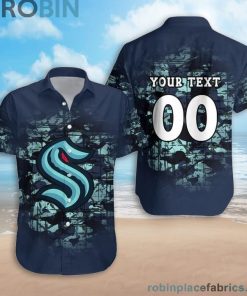 Custom Name & Number Seattle Kraken Camouflage Vintage Casual Button Down Shirts