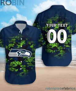 Custom Name & Number Seattle Seahawks Camouflage Vintage Casual Button Down Shirts