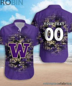 Custom Name & Number Washington Huskies Camouflage Vintage Casual Button Down Shirts