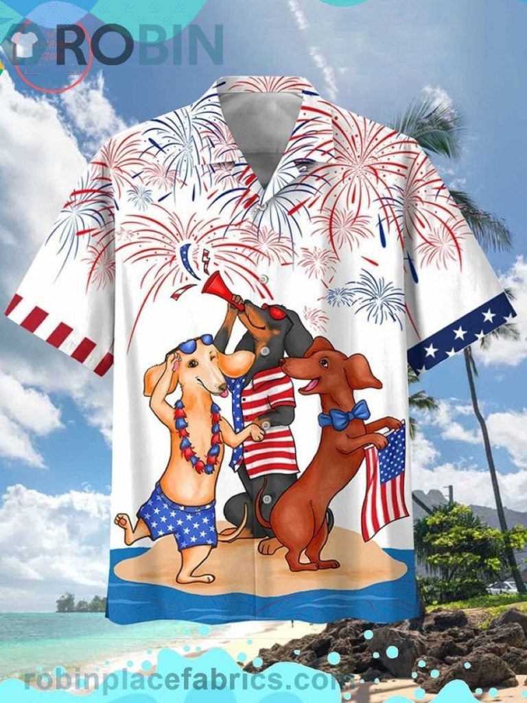 Dachshund 4th Of July Short Sleeve Button Down Hawaiian Shirt  And Shorts