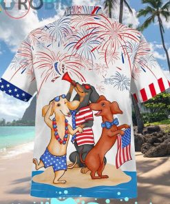 Dachshund 4th Of July Short Sleeve Button Down Hawaiian Shirt  And Shorts
