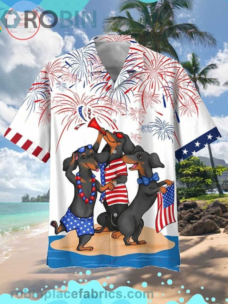 Dachshund Independence Day Is Coming Short Sleeve Button Down Hawaiian Shirt  And Shorts