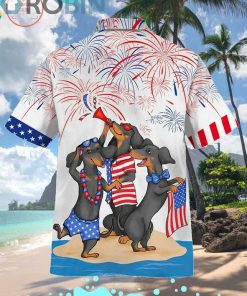 Dachshund Independence Day Is Coming Short Sleeve Button Down Hawaiian Shirt  And Shorts