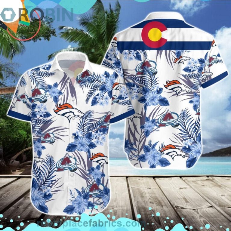 Denver Broncos Colorado Avalanche Short Sleeve Button Down Hawaiian Shirt
