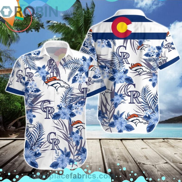Denver Broncos Colorado Rockies Short Sleeve Button Down Hawaiian Shirt