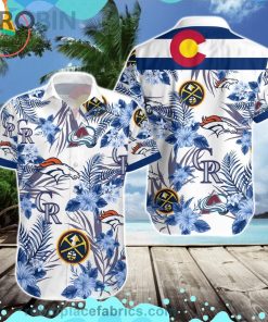 Denver Broncos Denver Nuggets Colorado Rockies Colorado Avalanche Short Sleeve Button Down Hawaiian Shirt