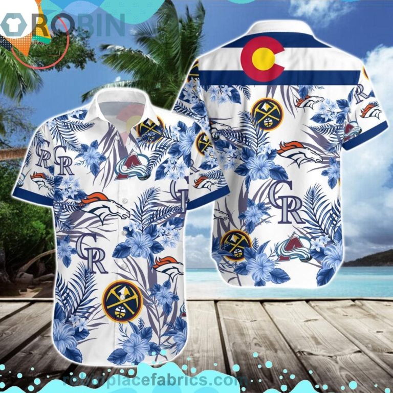 Denver Broncos Denver Nuggets Colorado Rockies Colorado Avalanche Short Sleeve Button Down Hawaiian Shirt
