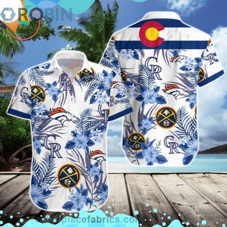 Denver Broncos Denver Nuggets Colorado Rockies Short Sleeve Button Down Hawaiian Shirt