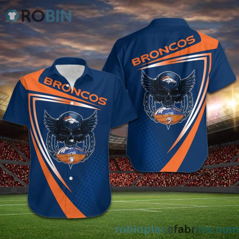 Denver Broncos NFL Skull American Football Short Sleeve Button Down Hawaiian Shirt