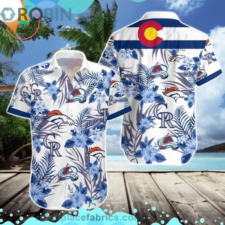 Denver Nuggets Colorado Rockies Colorado Avalanche Short Sleeve Button Down Hawaiian Shirt