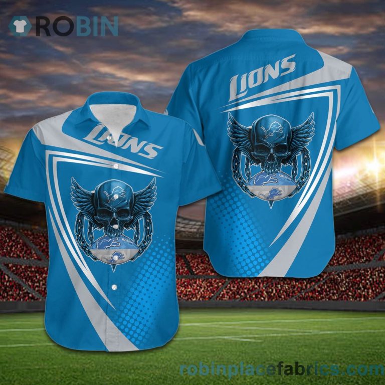 Detroit Lions NFL Skull American Football Short Sleeve Button Down Hawaiian Shirt