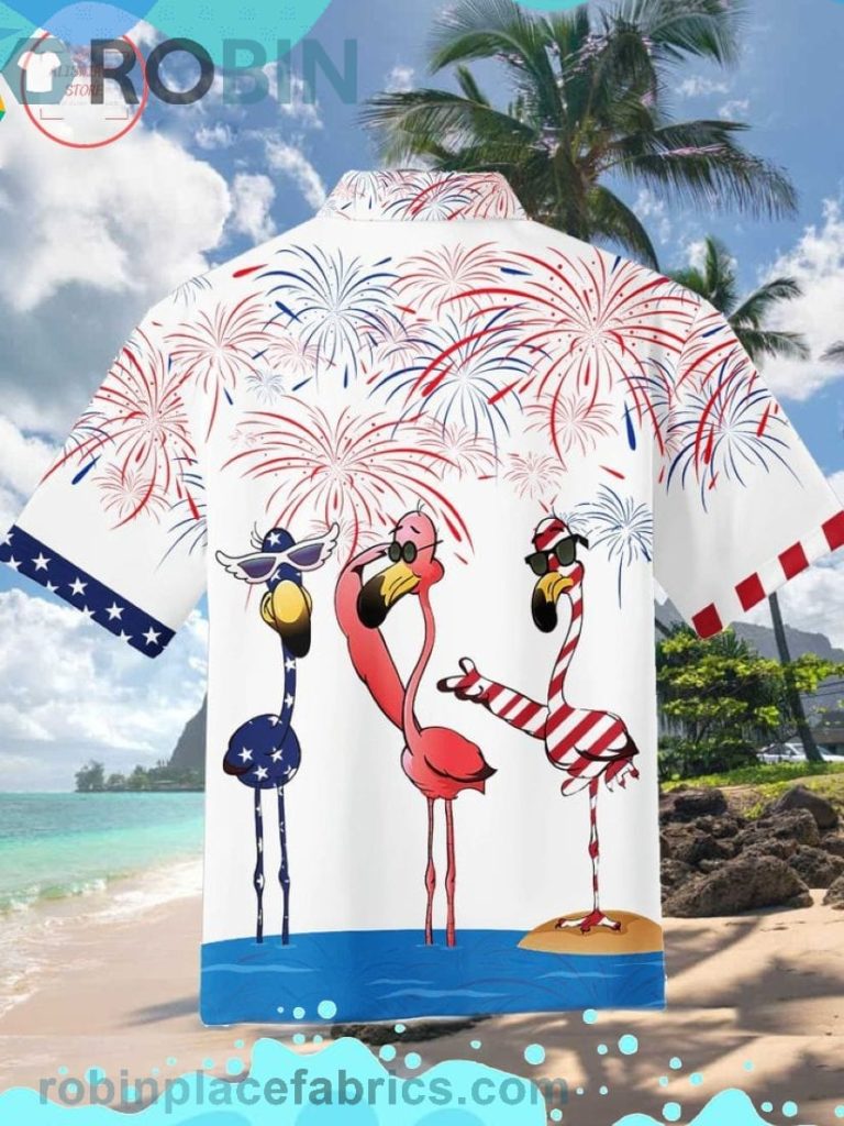 Flamingo 4th Of July Short Sleeve Button Down Hawaiian Shirt  And Shorts