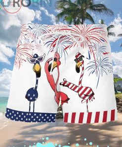 Flamingo 4th Of July Short Sleeve Button Down Hawaiian Shirt  And Shorts Flamingo 4th Of July Short Sleeve Button Down Hawaiian Shirt  And Shorts