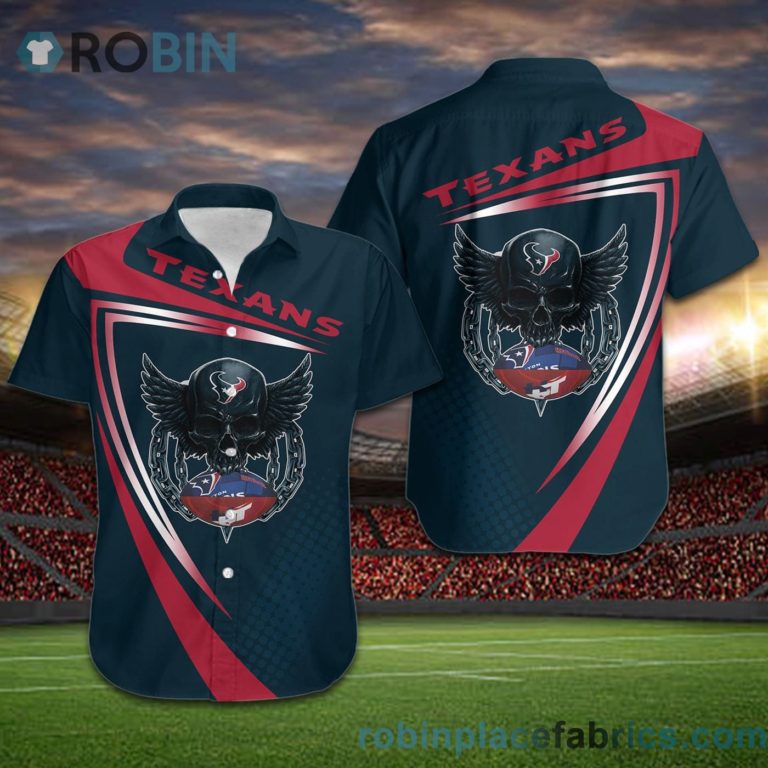 Houston Texans NFL Skull American Football Short Sleeve Button Down Hawaiian Shirt