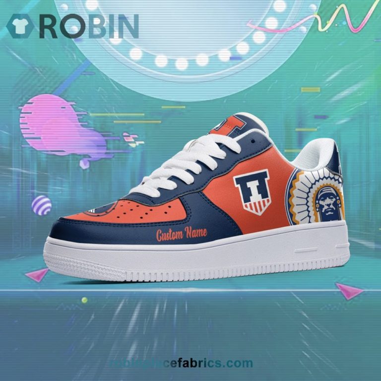 Illinois Fighting Illini Mascot Logo NCAA Custom Name Air Force 1 AF1 Shoes