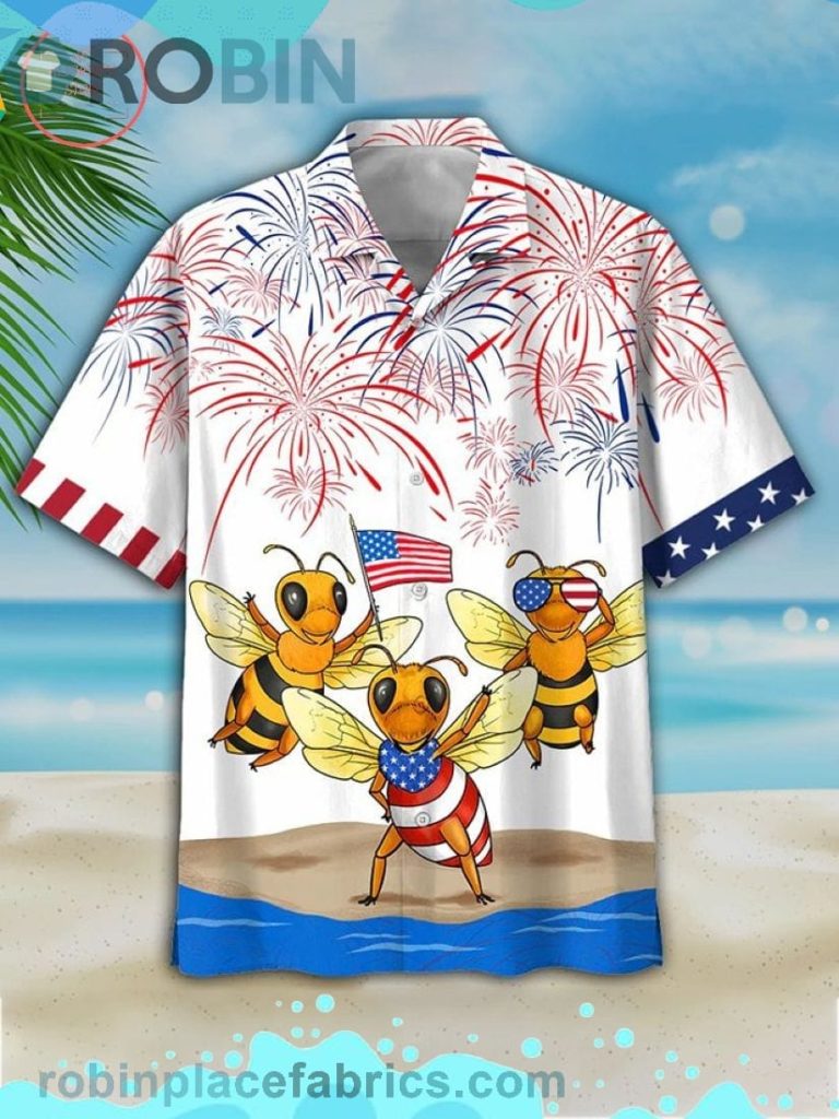 Independence Day Is Coming Bee Short Sleeve Button Down Hawaiian Shirt
