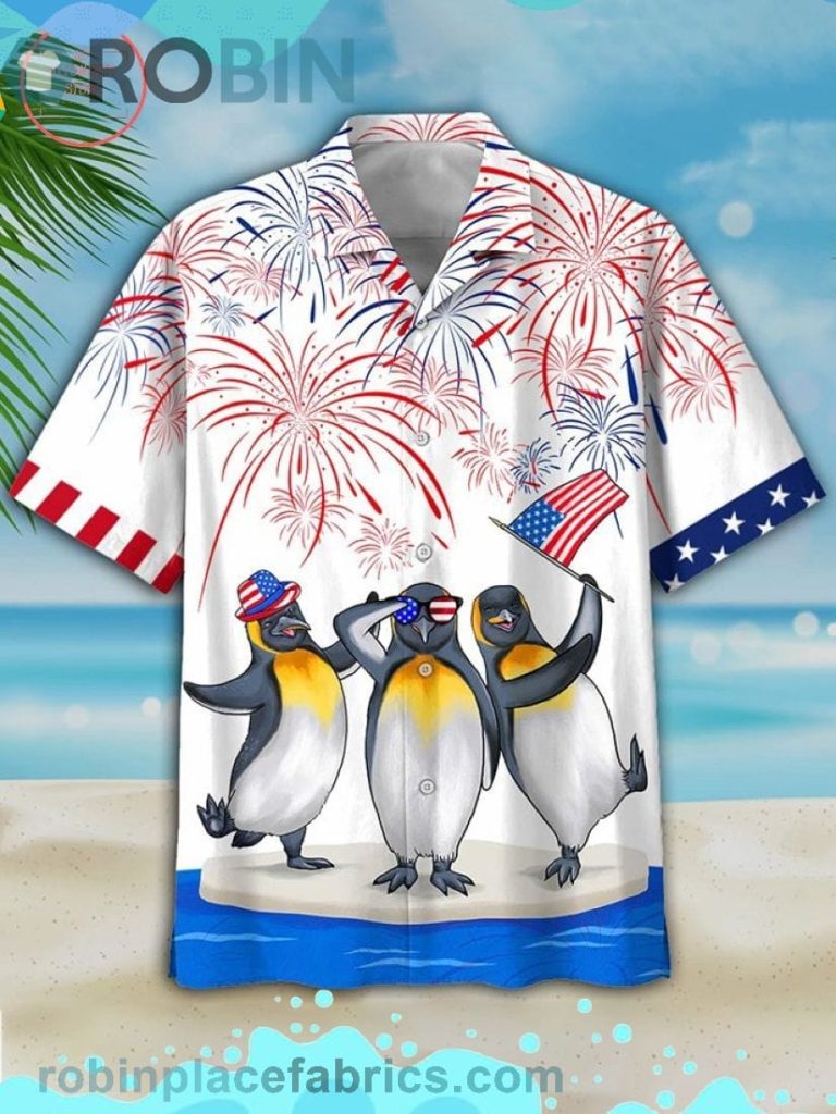 Independence Day Is Coming Penguin Short Sleeve Button Down Hawaiian Shirt