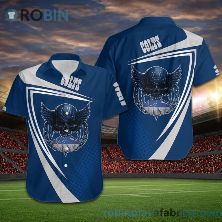 Indianapolis Colts NFL Skull American Football Short Sleeve Button Down Hawaiian Shirt