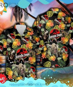 Jurassic Park Tropical Dinosaur Short Sleeve Button Down Hawaiian Shirt